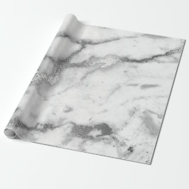Papel De Regalo Mármol de Carrara Plata Gris Blanco Golpes Mínimo