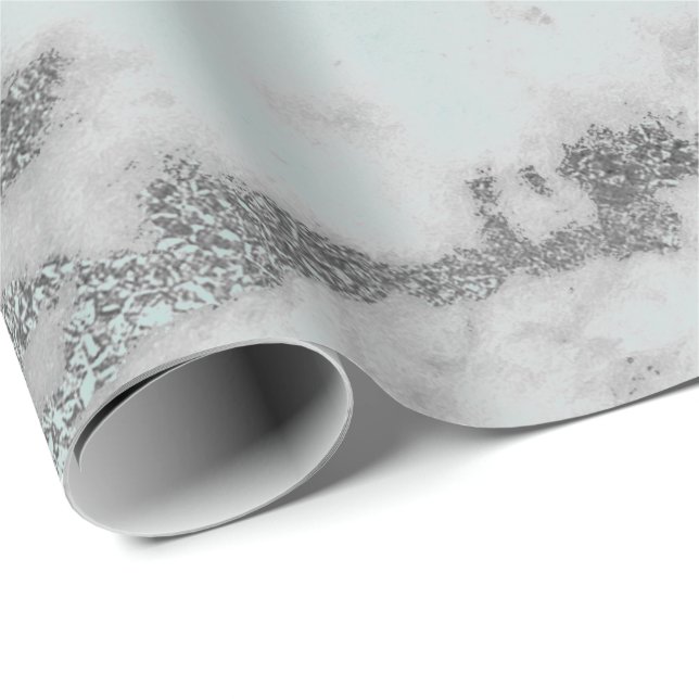 Papel De Regalo Mármol de Carrara Tiffany Pala Aqua Plata Gris (Esquina del rollo)