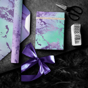 Papel De Regalo Mármol de moda   Lavender morado y verde de menta