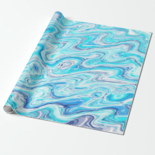Papel De Regalo Mármol de Onda Azul Oceánica Textura Líquido Abstr