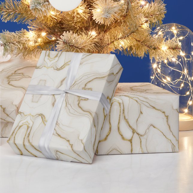 Papel De Regalo Mármol de oro y marfil (Vacaciones)