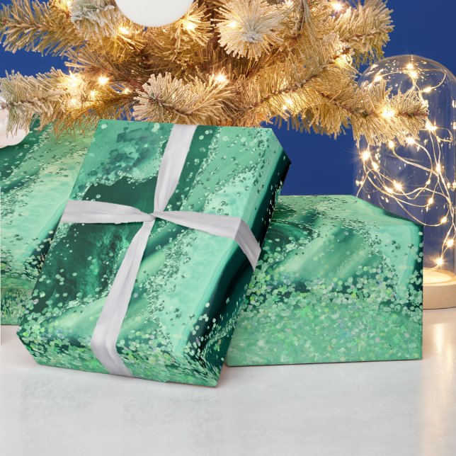 Papel De Regalo Mármol de Piedra Preciosa de Lujo Verde Brillo Ága (Vacaciones)
