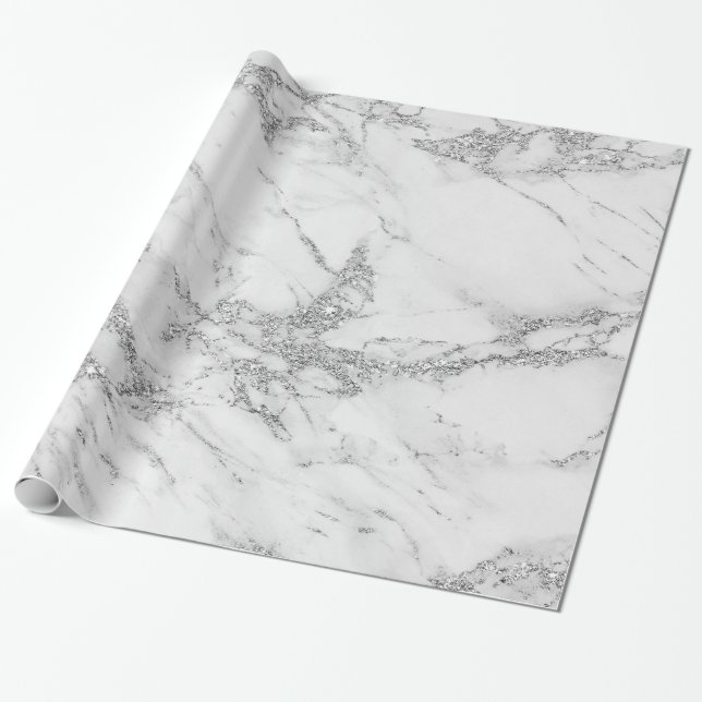 Papel De Regalo Mármol de plata gris blanco elegante elegante del (Desenrollado)