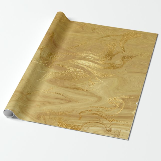 Papel De Regalo Mármol Dorado Fundido Glam Brillante (Desenrollado)