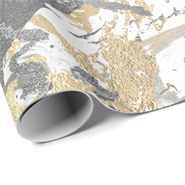Papel De Regalo Mármol dorado gris plateado Marble brillante de ma (Esquina del rollo)