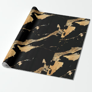 Papel De Regalo Mármol dorado negro patentado