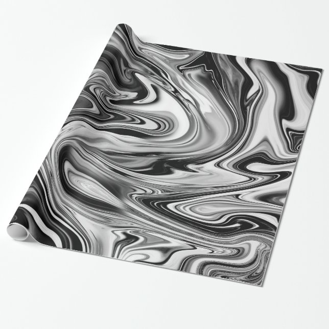 Papel De Regalo Mármol elegante 7 - líquido blanco y negro (Desenrollado)