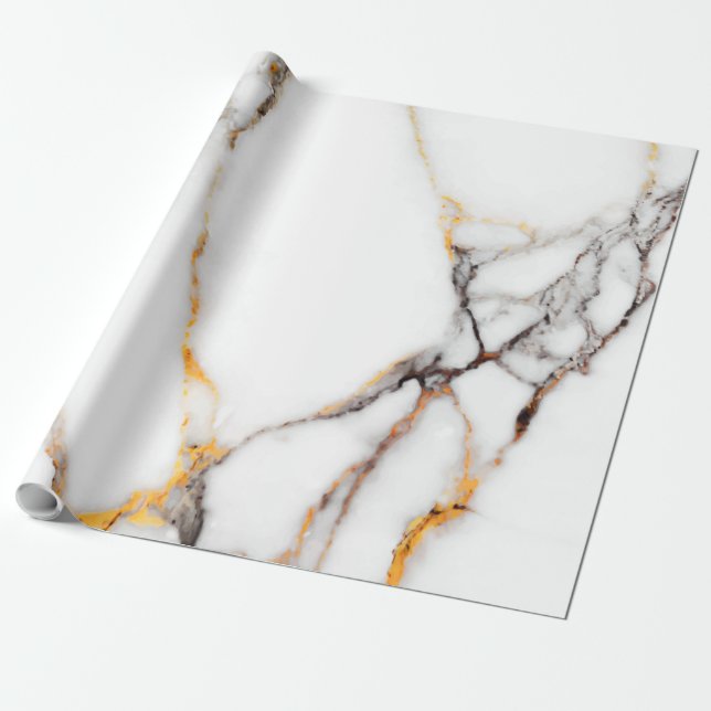 Papel De Regalo Mármol falso en blanco beige y gris (Desenrollado)
