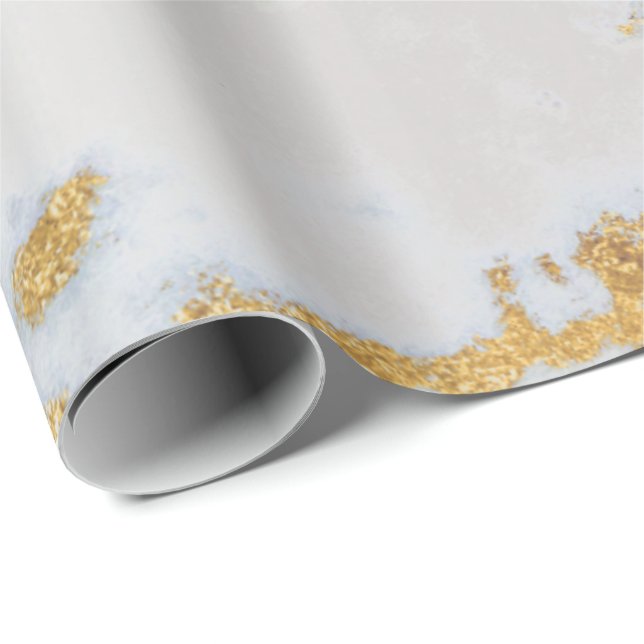 Papel De Regalo Mármol gris blanco brillante dorado brillante bril (Esquina del rollo)