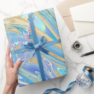 Papel De Regalo Mármol líquido de oro y Aqua de Perla