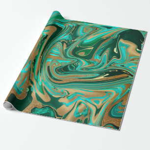 Papel De Regalo Mármol líquido verde y dorado