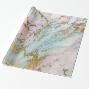 Papel De Regalo Mármol metálico rosa azul pastel dorado