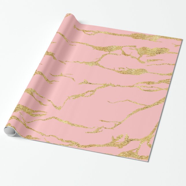 Papel De Regalo Mármol moderno con oro falso (Desenrollado)