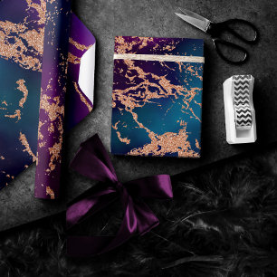 Papel De Regalo Mármol Moody Luxe Rosa Dorado Púrpura Profundo y