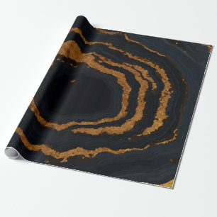 Papel De Regalo Mármol negro de lujo con acentos dorados – Elegant
