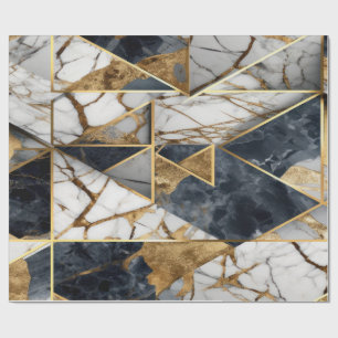 Papel De Regalo Mármol negro dorado geométrico elegante