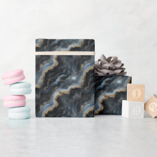 Papel De Regalo Mármol negro, gris y dorado