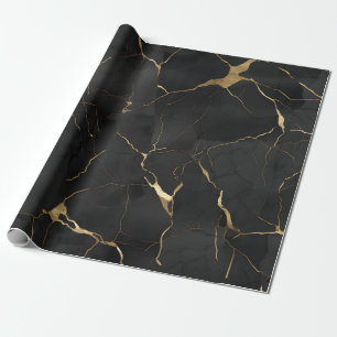 Papel De Regalo Mármol Negro Oro