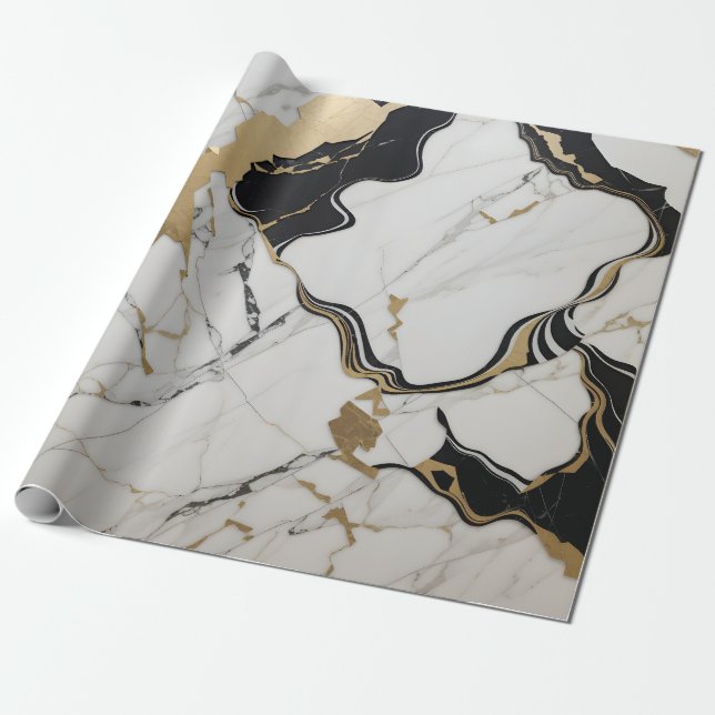 Papel De Regalo mármol Negro / oro (Desenrollado)