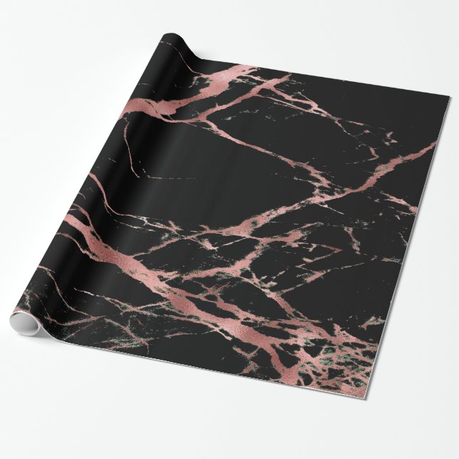 Papel De Regalo Mármol negro rosado de moda brillante (Desenrollado)