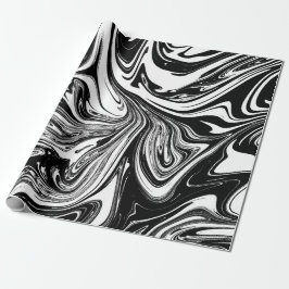 Papel De Regalo Mármol negro y blanco con remolino Glam moderno
