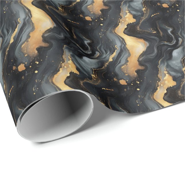 Papel De Regalo Mármol negro y dorado (Esquina del rollo)