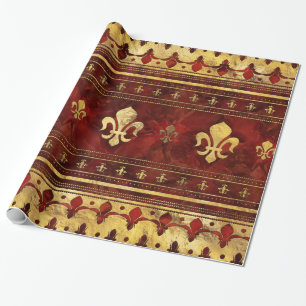 Papel De Regalo Mármol rojo y oro de Fleur-de-lis