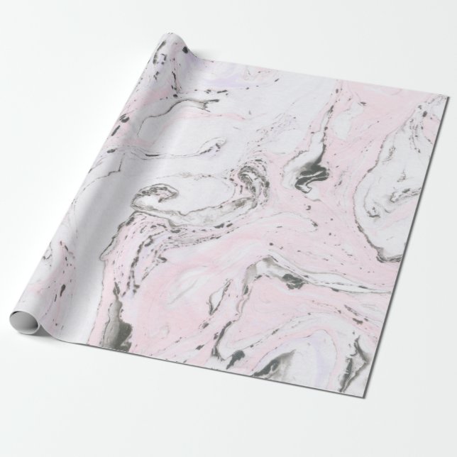 Papel De Regalo Marmol rosa y gris blanco Swirls (Desenrollado)