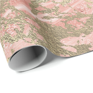 Papel De Regalo Mármol rosado fundido subió purpurina del oro
