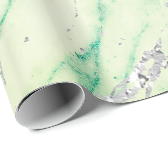 Papel De Regalo Mármol Tiffany Plata Gris Piedra Verde Mint Pastel (Esquina del rollo)
