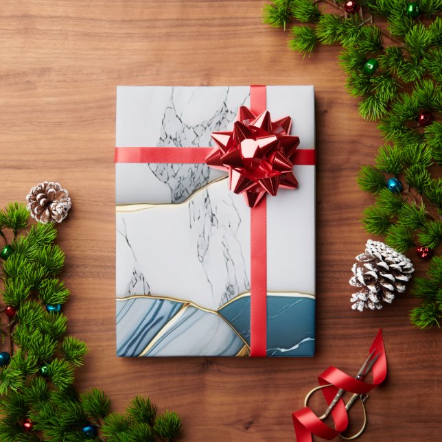 Papel De Regalo Mármol Turquesa Blanco Frío Piedra Oro (Regalo de vacaciones)