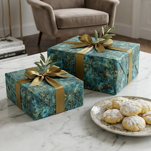 Papel De Regalo Mármol Turquesa Falso Oro Ágata Patrón de Arte