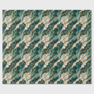 Papel De Regalo Mármol Verde Dorado Remolino Lujo Abstracto