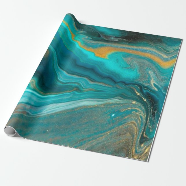 Papel De Regalo mármol verde elegante dorado (Desenrollado)