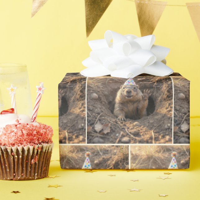 Papel De Regalo Marmota con un sombrero de cumpleaños (Fiesta de cumpleaños )