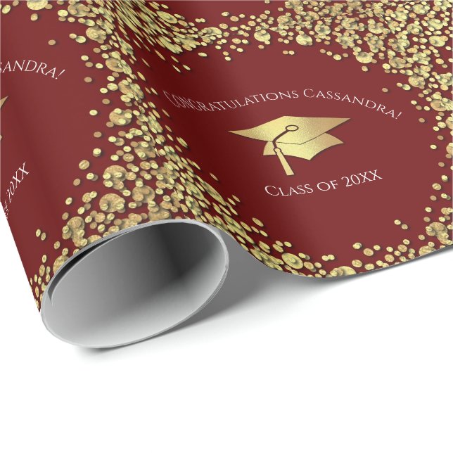 Papel De Regalo Maroon and Gold Graduation (Esquina del rollo)