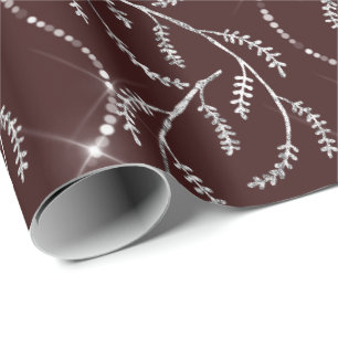 Papel De Regalo Maroon Burgund Spark Laurel Floral Silver Diamante