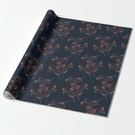 Papel De Regalo Maroon Mauve de la Marina Azul Floral Elegante de