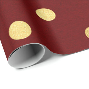 Papel De Regalo Maroon Rojo Borgoña Golden Big Polka Dots