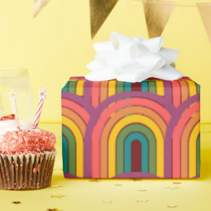 Papel De Regalo Marrón arcoiris retro 80