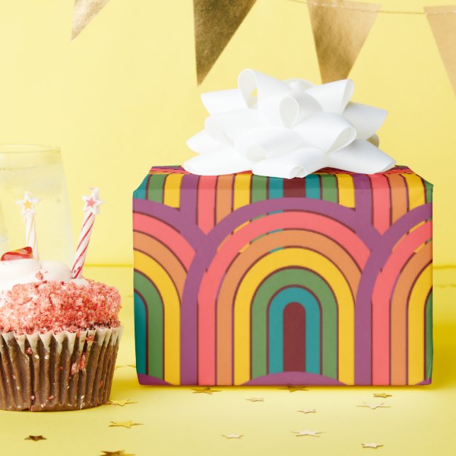 Papel De Regalo Marrón arcoiris retro 80 (Fiesta de cumpleaños )