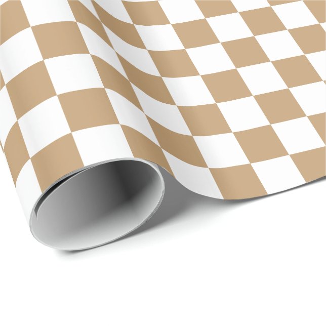 Papel De Regalo Marrón camello y blanco a cuadros (Esquina del rollo)