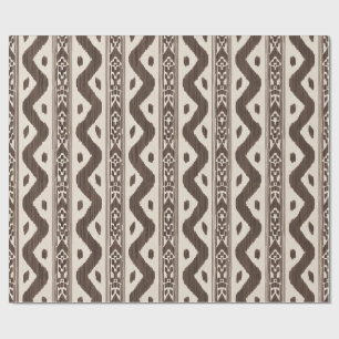 Papel De Regalo Marrón Chocolate Ikat, Raya Tejida sobre Crema