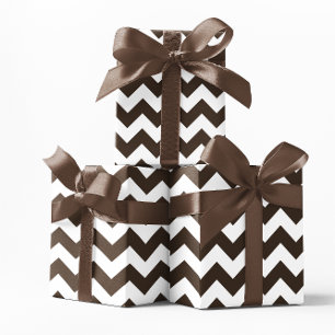 Papel De Regalo Marrón chocolate y Chevron blanco