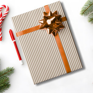 Papel De Regalo Marrón Crema Mocha Rayado Navideño Vacaciones