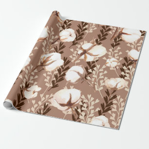 Papel De Regalo Marrón de patrón de planta de algodón