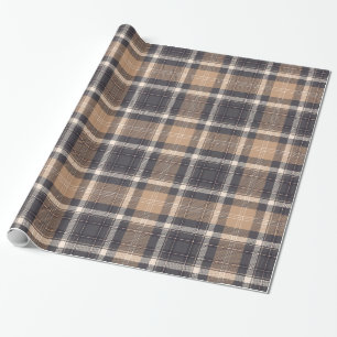 Papel De Regalo Marrón elegante   Beige   Rejilla gris oscuro