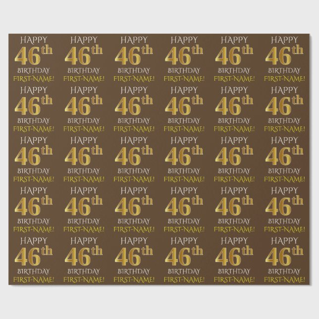 Papel De Regalo Marrón, falso oro "FELIZ CUARENTA CUARENTA" (Superficie plana)