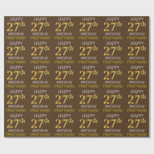 Papel De Regalo Marrón, falso oro "FELIZ CUMPLEAÑOS 27"