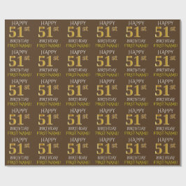 Papel De Regalo Marrón, falso oro "FELIZ CUMPLEAÑOS 51"